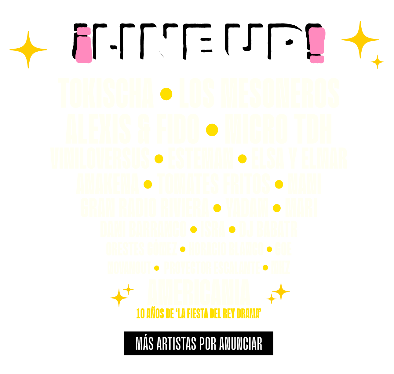 Lineup CusicaFest 2023: Tokischa, Los Mesoneros, Alexis & Fido, Micro TDH, Viniloversus, Esteman, Elsa y elmar, Anakena, Tomates Fritos, Nani, Gran Radio Rivera, Yadam, Mari, Dani Barranco, Isra, DJ Babatr, Orestes Gómez, Horacio Blanco, Goe, Novanout, Proyector Escalante, MKZ, Americania y más